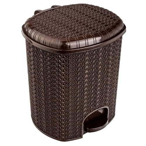 фото Ведро для мусора с педалью ар-пласт вязание, коричневый, 11 л