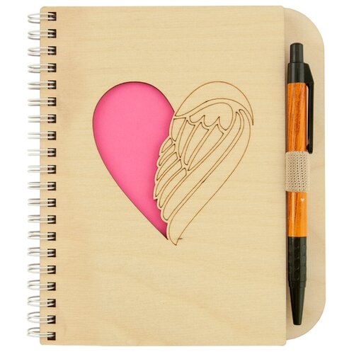 фото Блокнот деревянный с ручкой "сердце/ крыло" орландо