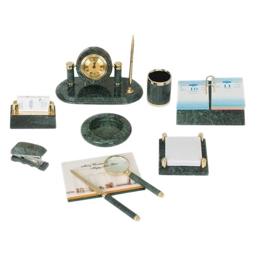 фото Настольный набор для руководителя galant из мрамора, 9 предметов, зеленый мрамор, часы, степлер 231194
