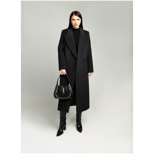 фото Пальто bublikaim, демисезон/зима, шерсть, силуэт прямой, размер xs(40), черный, серый