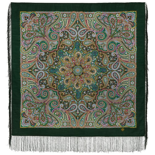 фото Платок павловопосадская платочная мануфактура,89х89 см, коричневый, зеленый