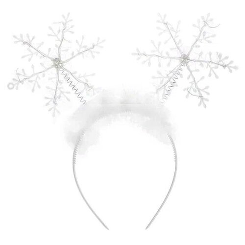 фото Ободок карнавальный снежинка белый / обруч на голову снежинки -