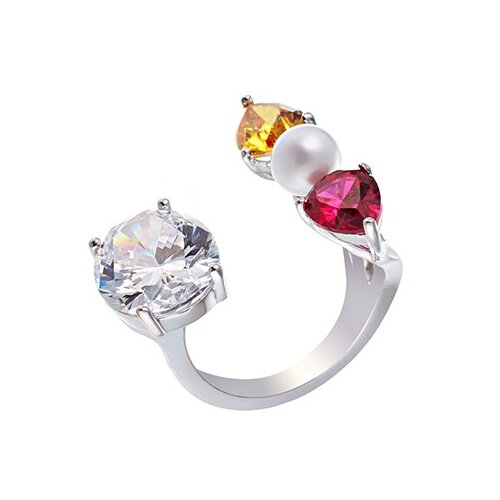 фото Кольца джей ви серебряное кольцо с жемчугом, цирконием, рубином