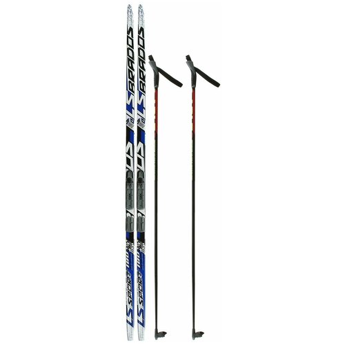 фото Комплект лыжный: пластиковые лыжи 180 см без насечек, стеклопластиковые палки 140 см, крепления nnn «бренд цст», цвета микс recom