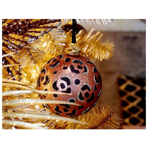 фото Набор стеклянных ёлочных шаров леопардовый гламур, миндальный, 10 см, упаковка 2 шт, kaemingk 062433-миндальный
