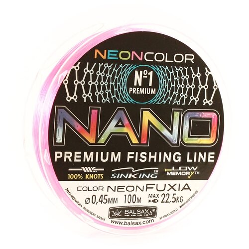фото Монофильная леска balsax nano neon fuxia 0.45 мм 100 м 22.5 кг