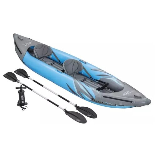 фото Байдарка надувная двухместная surge elite x2 kayak bestway 65144 до 180 кг (382x94х42 см) / алюминиевые весла 2 шт, насос / лодка пвх