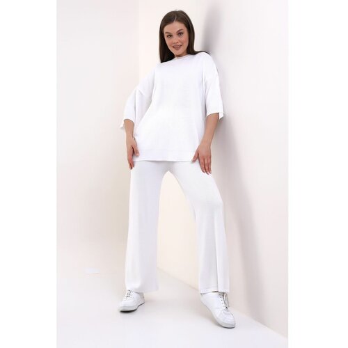 фото Костюм , футболка и брюки, повседневный стиль, оверсайз, вязаная, размер 42-50, белый white roof
