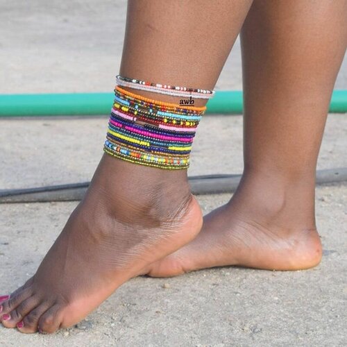 фото Браслет на ногу женский из бисера большой набор анклет цепочка бижутерия золотой голуюой #лакшери