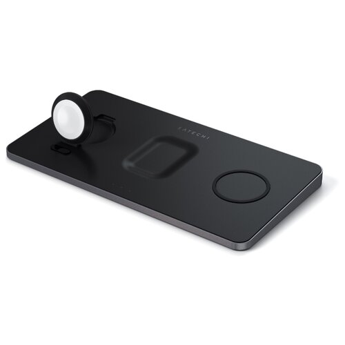 фото Беспроводное зарядное устройство satechi trio wireless charging pad для телефона, часов и наушников. цвет серый космос mfi