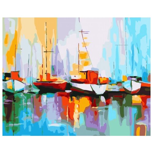 фото Картина по номерам color kit "цветные лодки в порту", 40x50 см