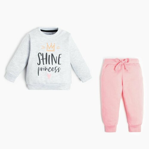 фото Комплект одежды крошка я для девочек, брюки и джемпер, нарядный стиль, манжеты, размер 68-74, розовый, бежевый
