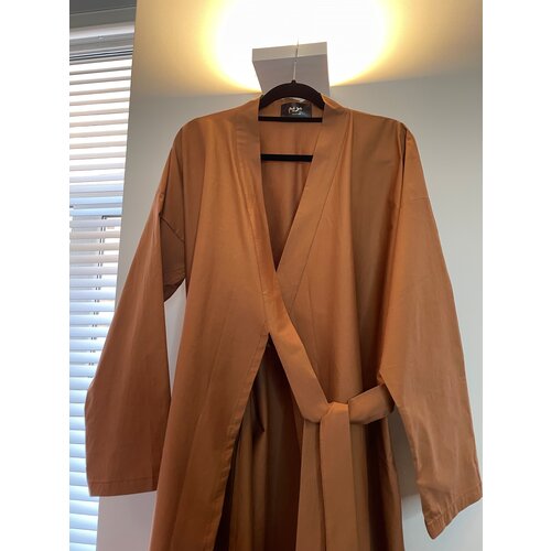фото Кимоно оранжевое/горчичное длинная накидка 100% хлопок, платье на запах, платье оверсайз, накидка трансформер, летнее пальто ип соложенко мария борисовна