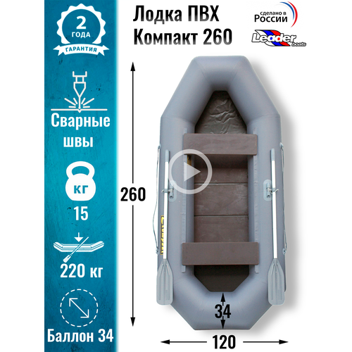 фото Leader boats/надувная лодка пвх компакт 260 фанерная слань (серая)