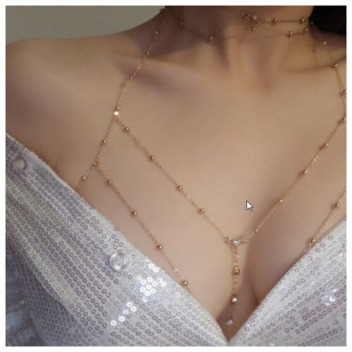 фото Колье fashion jewelry, кристалл, длина 80 см, золотой