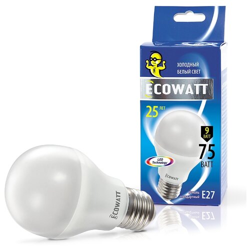 фото Лампа светодиодная ecowatt 230v 4000k cold white, e27, a60, 9вт