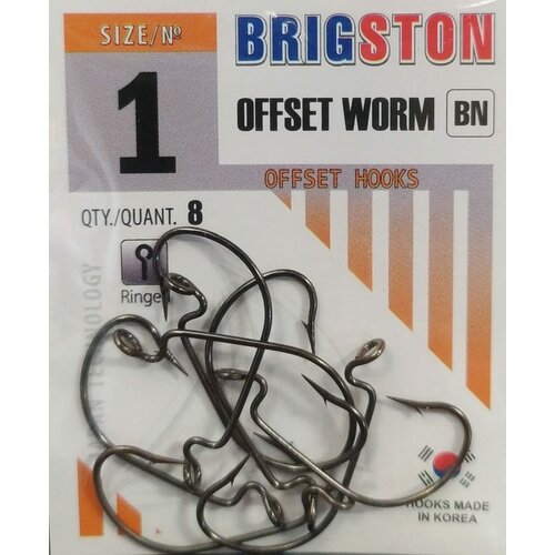 фото Рыболовные офсетные крючки brigston offset worm (bn) №1 упаковка 8 штук