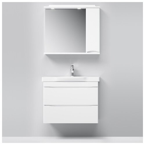 фото Комплект мебели для ванной am.pm like m80fhx802wg/w80/mpr801 тумба 80 см белая подвесная с раковиной и зеркальный шкаф правый