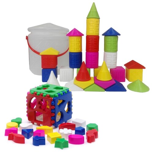 фото Набор развивающий: игрушка "кубик логический большой" арт. 40-0010 + конструктор «городок», 28 дет. арт. к-001 karolina toys