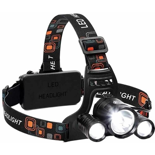 фото Мощный налобный фонарь аккумуляторный светодиодный high power headlamp на голову на батарейках, фонарь налобный тактический для рыбалки для охоты forall