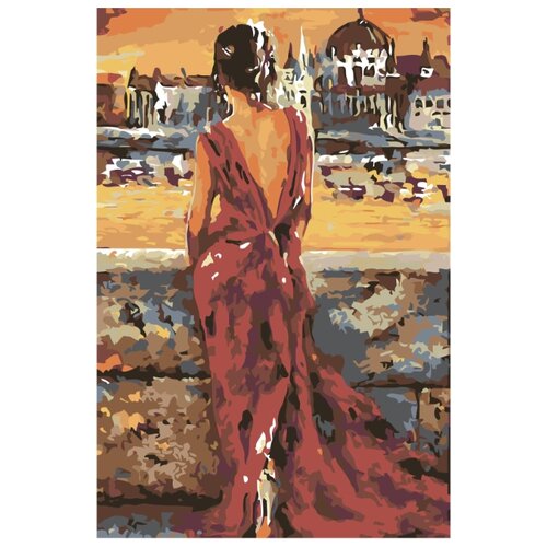 фото Девушка в красном платье раскраска по номерам на холсте живопись по номерам em04 40х60