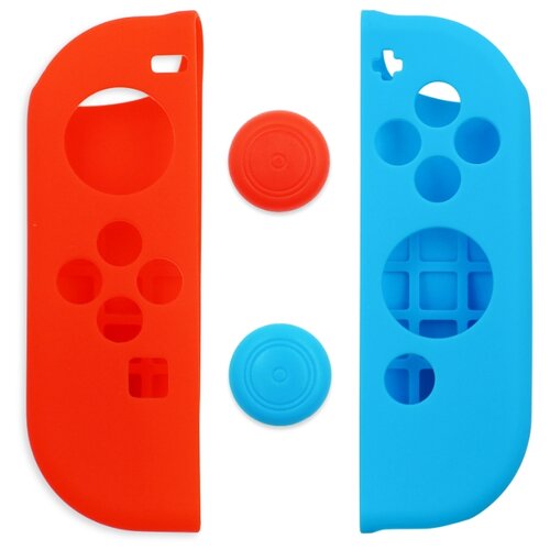 фото Защитный комплект arbitt cokebox (накладки и кнопки красно-синии) из высококачественной резины soft touch для контроллеров joy-con игровой консоли nintendo switch anylife