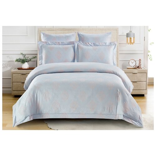 фото Постельное белье семейное cleo soft cotton 027-sc, жаккард, 50 х 70 и 70 х 70 см голубой