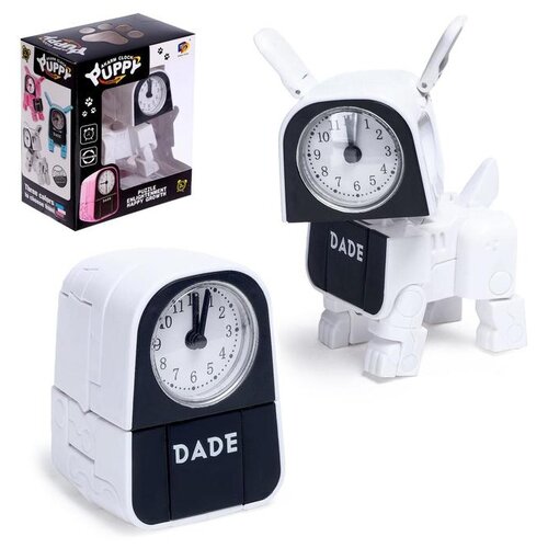 фото Робот-часы dade toys "щенок", трансформируется в будильник, от батареек, цвет белый
