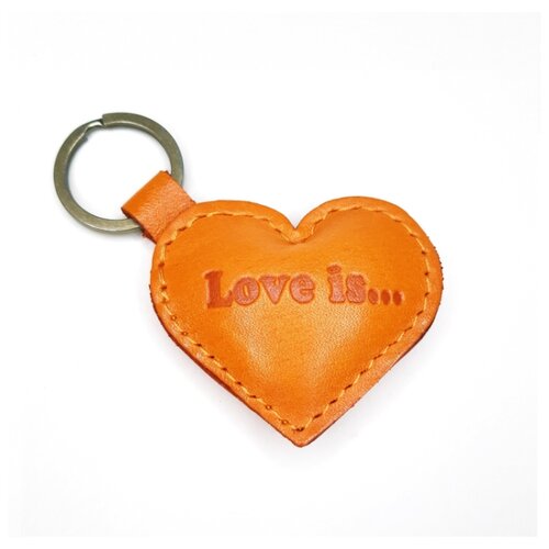 фото Брелок на кольце pattern "love is..." оранжевый/ натуральная кожа/ 1270