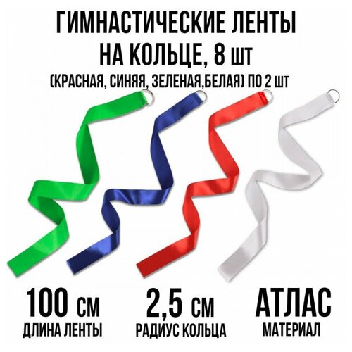 фото Гимнастические ленты на кольце ecoved (эковед) 8 штук (красный, зеленый, синий, белый)