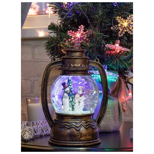 фото Декоративный светильник- фонарь "снеговики" с эффектом снегопада и подсветкой 14*11*19,7 см, цвет: белый neon-night