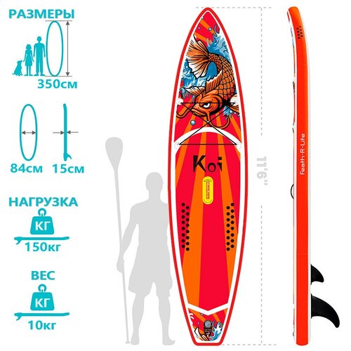 фото Сап борд (доска sup board) 11" 335 см feath-r-lite monkey надувной, двухслойный, с веслом, насосом, страховочным лишем funwater