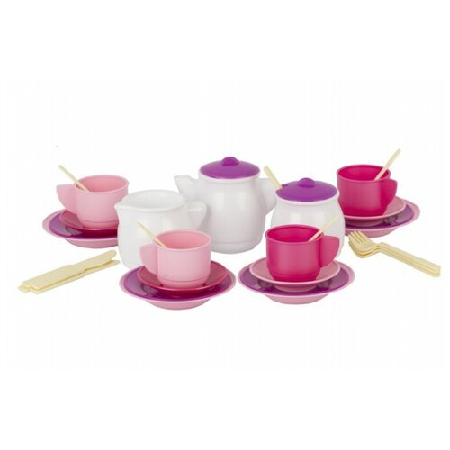 фото Игра стром детский кухонный набор «чайный» в сумке пвх 35 предметов белый/розовый/фиолетовый