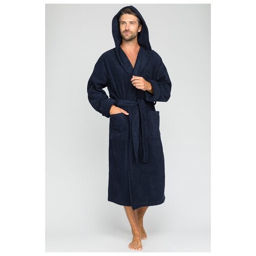 фото Мужской махровый халат с капюшоном sport&style (е 903) размер m (46-48), темно-синий evateks