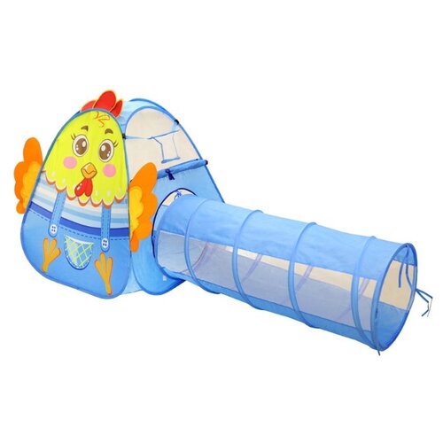 фото Палатка наша игрушка "петушок" с баскетбольной корзиной и тоннелем 985-q45 голубой/желтый