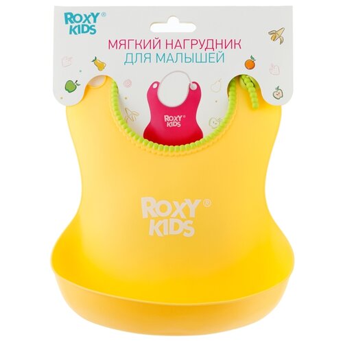 фото Roxy kids Нагрудник мягкий с кармашком, 1 шт., расцветка: желтый