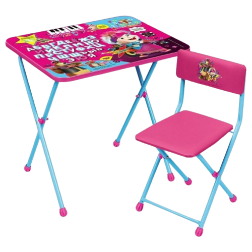 фото Комплект nika стол + стул маша и медведь: музыкальный хит (ммд2/мх) 60x45 см розовый