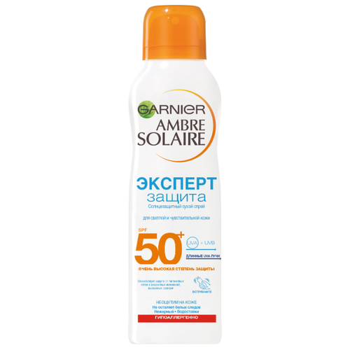 фото Garnier ambre solaire солнцезащитный сухой спрей для тела эксперт защита spf 50 200 мл