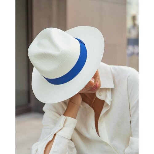 фото Соломенная эквадорская шляпа федора c синей лентой l нет бренда