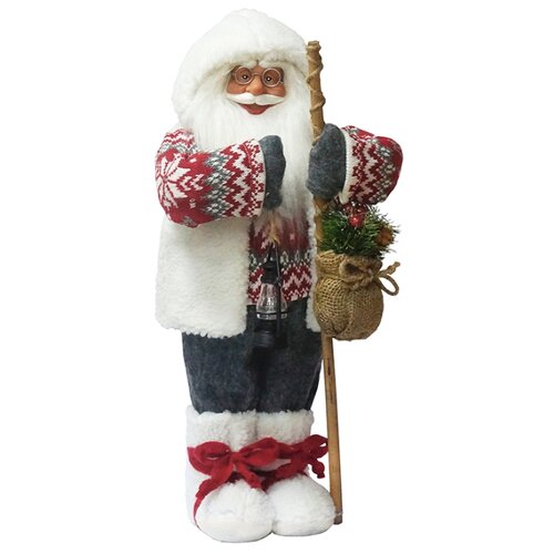 фото Фигурка maxitoys дед мороз с посохом в свитере 61 см белый/серый/красный