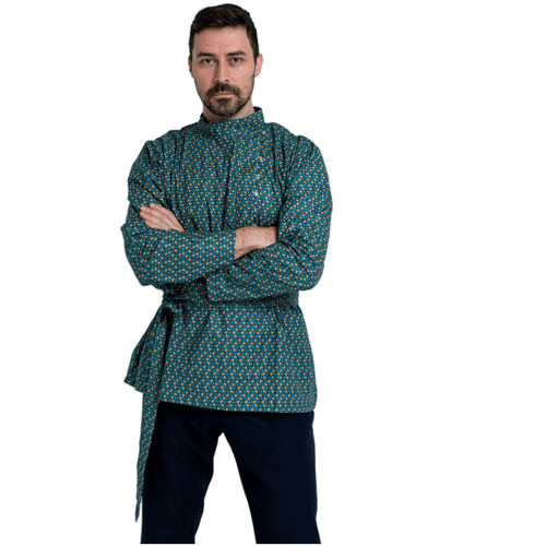 фото Косоворотка мужская современная русский народный костюм славянская карнавальная рубашка зеленая, размер l (48/50) русский сарафан