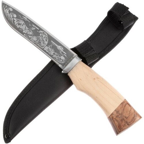 фото Нож охотничий "фроди", в чехле, 28 см, рукоять деревянная, бежевая с венге bestway
