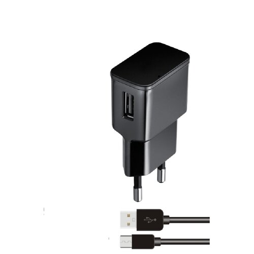фото Сетевое зарядное устройство 1usb 1a + кабель micro usb, черный, isa