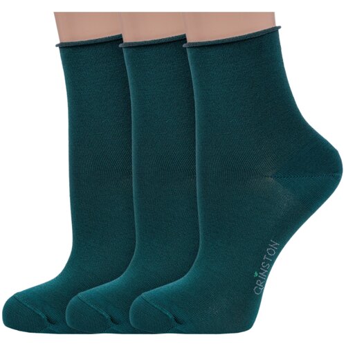 фото Комплект из 3 пар женских носков без резинки grinston socks (pingons) из мерсеризованного хлопка зеленые, размер 25