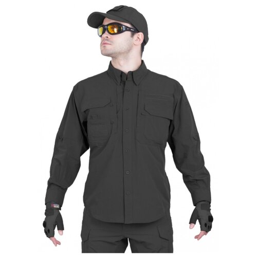 фото Легкая тактическая мужская рубашка gongtex traveller shirt, полиэстер-эластан, цвет черный (black)-xl