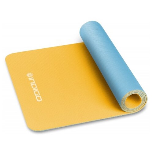 фото Коврик для йоги indigo in106, 173х61х0.5 см желтый/голубой однотонный