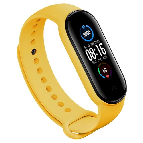 фото Силиконовый ремешок для xiaomi mi band 5 и mi band 6 (sport) / спортивный ремешок на фитнес трекер сяоми ми бенд 5 и ми банд 6 (спорт) желтый pastila