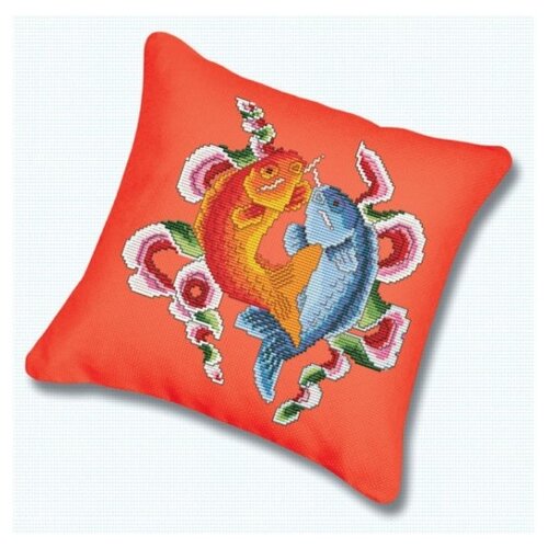 фото Набор для вышивания. подушка "цветные рыбы" (канва красная) белоснежка
