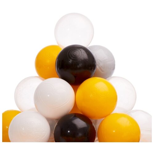 фото Шарики для сухого бассейна соломон 150 шт, цвета: желтый, серый, белый, черный, прозрачный