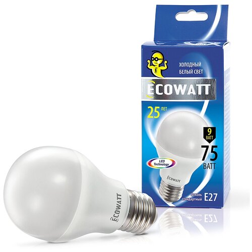 фото Лампа светодиодная ecowatt 230v 4000k cold white, e27, a60, 9вт